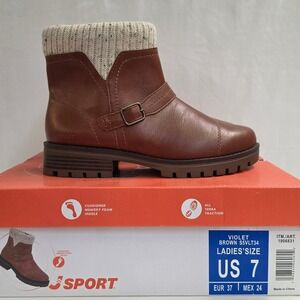 J Sport Violet Womens 7 Brown Ankle Boots Knit Cuff Memory Foam S5VLT34 New*